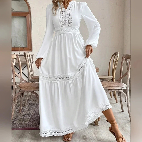 Women's Plain Simple Daily Long Sleeve Dress - Picture 4 of 5